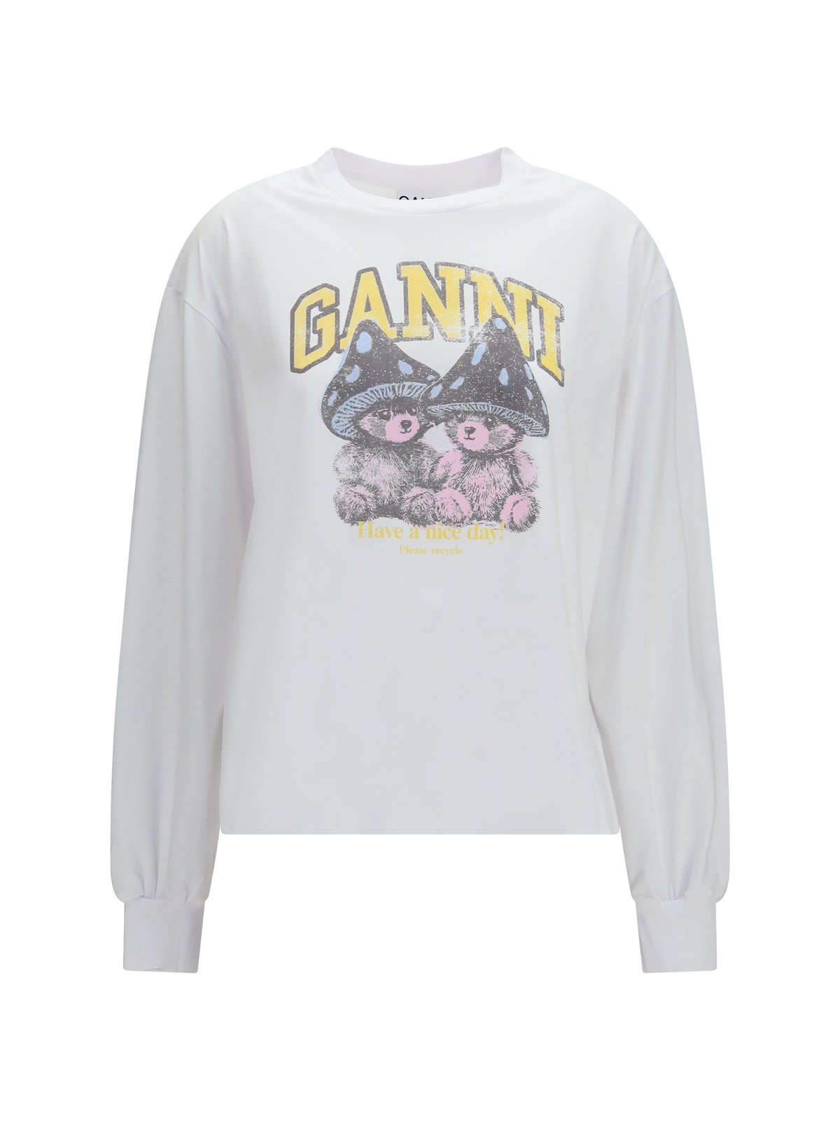Ganni Teddy Mushroom long-sleeve cotton T-shirt - Bright White
