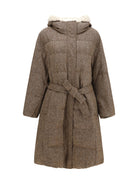 Brunello Cucinelli Long padded Coat with belt - Brown