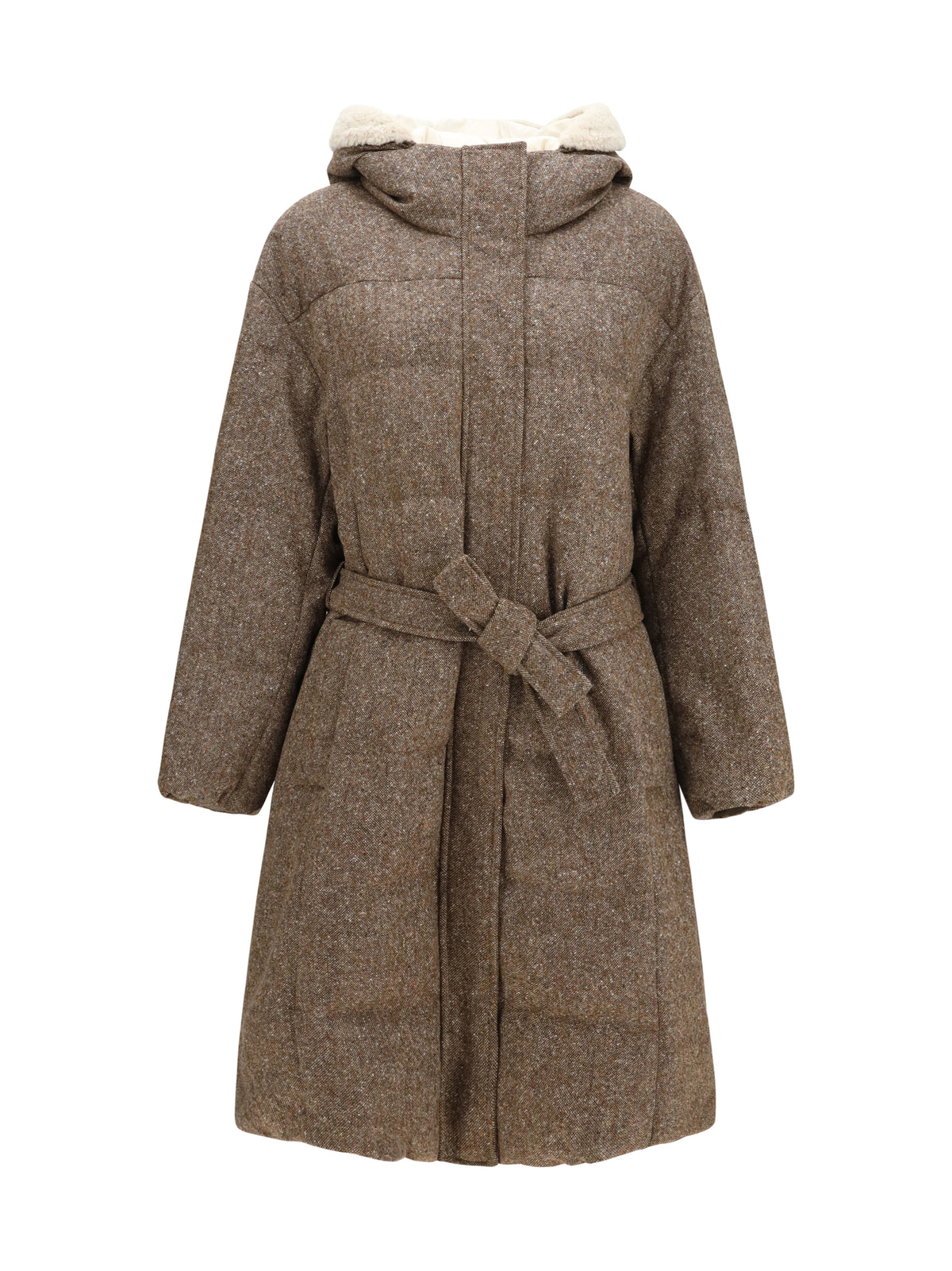 Brunello Cucinelli Long padded Coat with belt - Brown