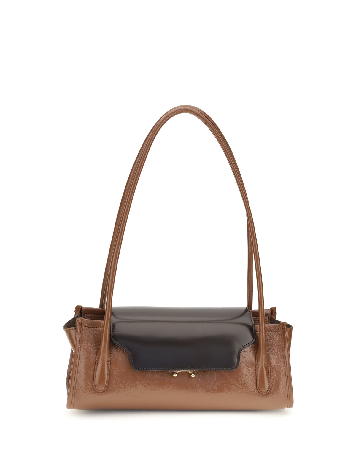 Marni Trunkette leather Shoulder Bag - Raw Sienna/ Redwood