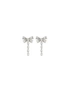 Self-Portrait Crystal bow drop Earrings - Silver