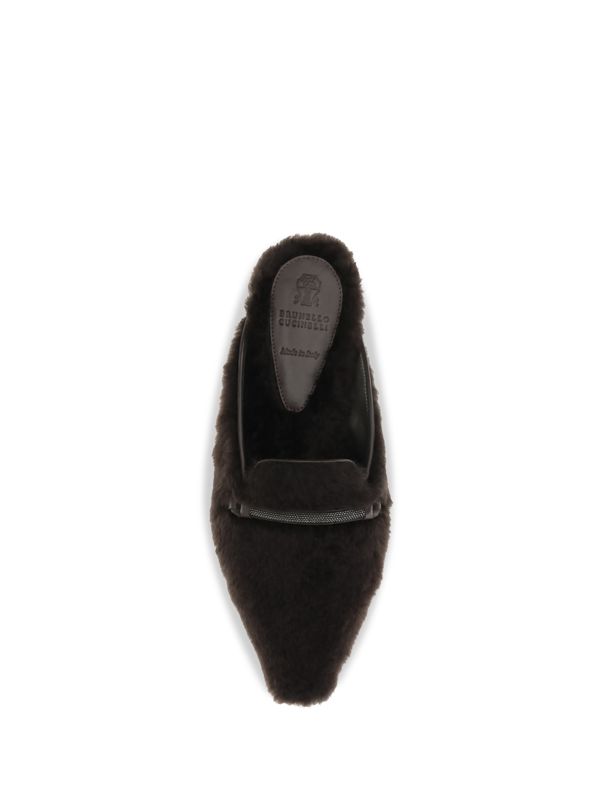 Brunello Cucinelli Shearling Ballerinas with Precious Bar - Moro