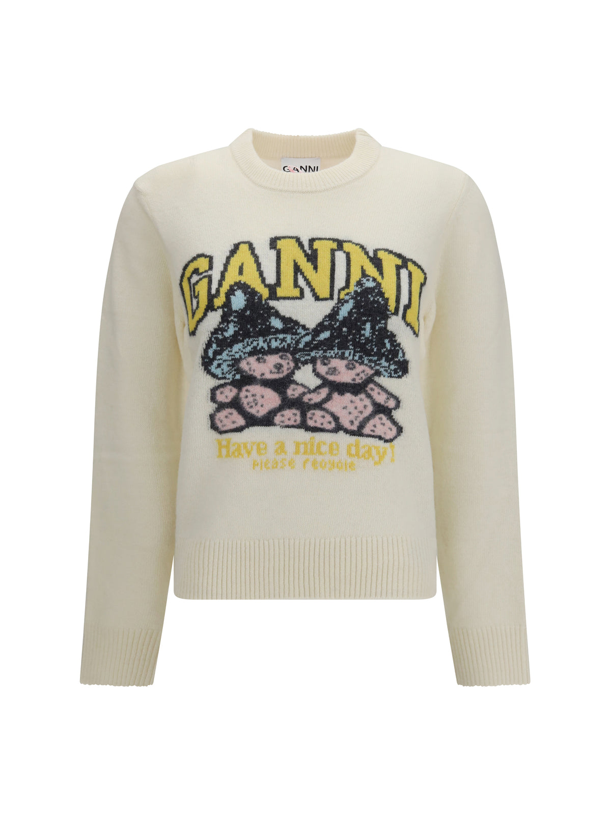 Ganni Mushroom Teddy wool-blend Sweater - Egret