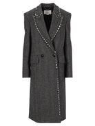 Stella Mccartney Double-Breasted Herringbone Coat With Crystals - Grey