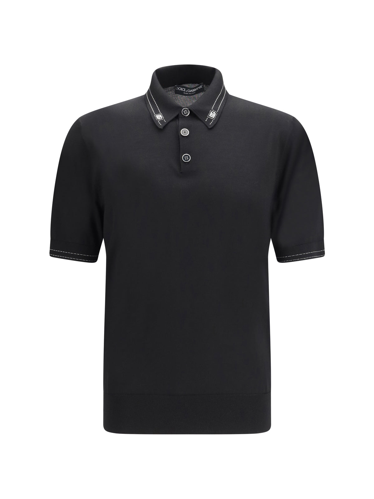 Dolce & Gabbana Silk Polo with collar and short sleeves - Black