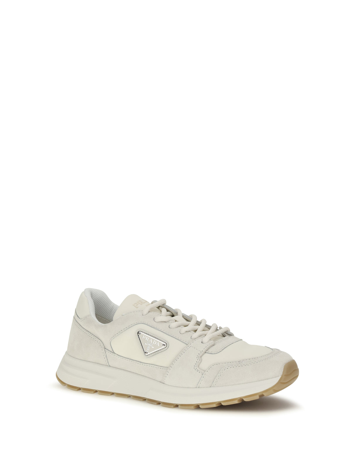 Prada Bicolor canvas and suede Prax Sneakers - Cream