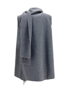 Fabiana Filippi High-neck wool Cape with concealed closure and fringes - Granito