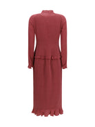 Alessandra Rich Silk polka-dot midi Dress with appliqué bows - Burgundy-White