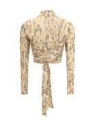 Ganni Printed marl mesh tie Blouse - Burro