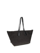Balmain Track Shoulder Bag in leather and raffia - Noir