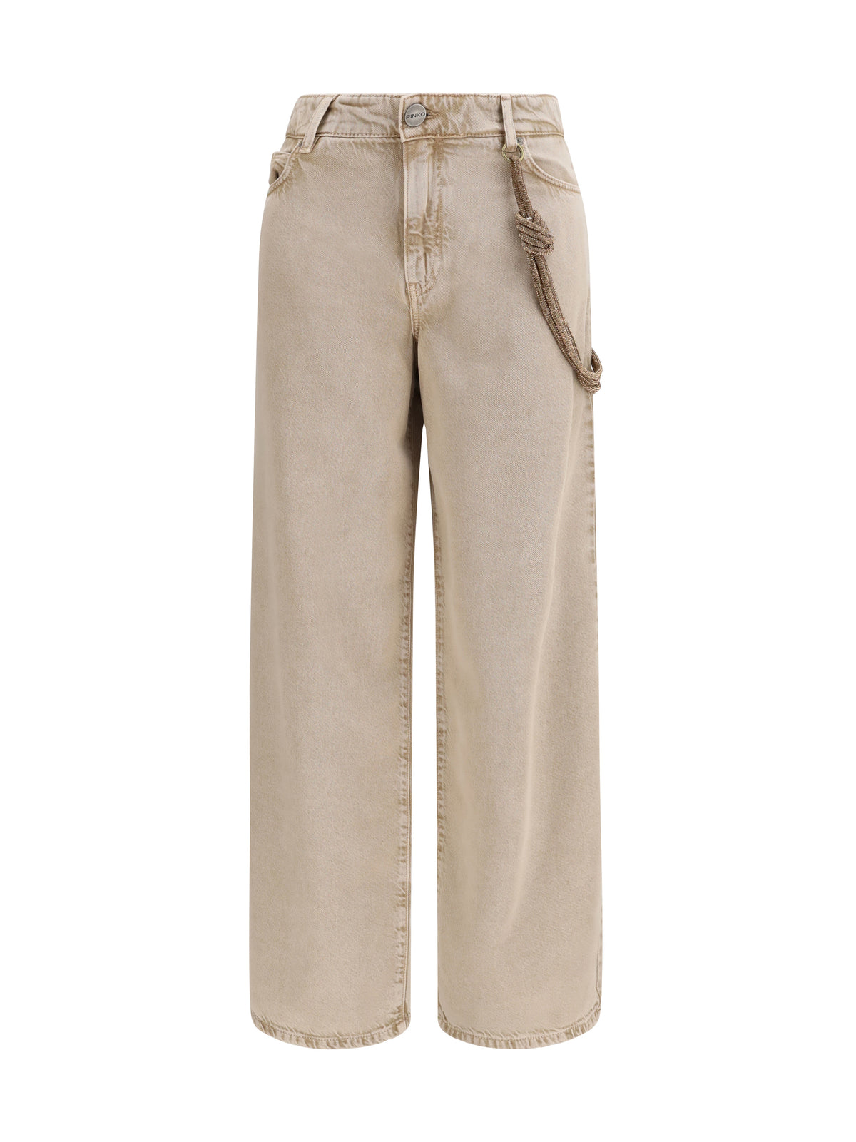 Pinko Lauryn Jeans with jeweled cord - Beige-Macrocistide