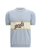 GCDS Logo script crewneck with short sleeves - Pale Blue/Yellow