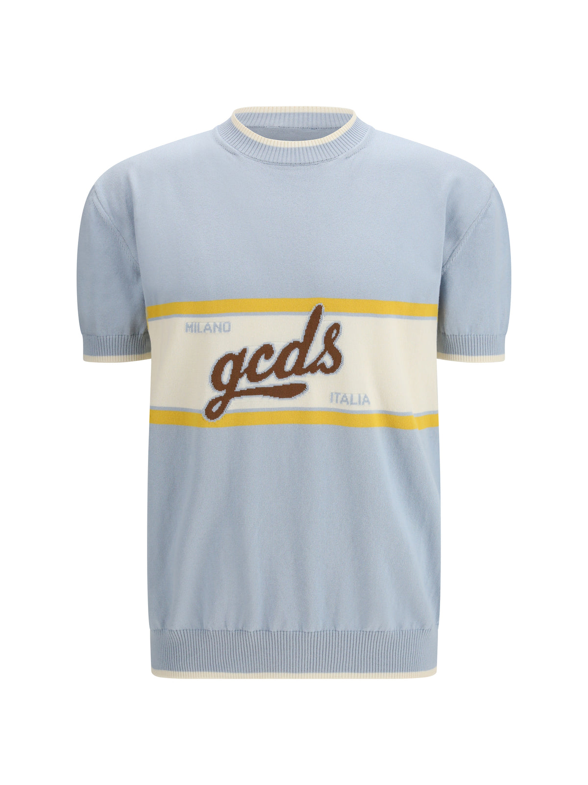 GCDS Logo script crewneck with short sleeves - Pale Blue/Yellow