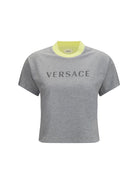 Versace Logo cotton T-shirt - Light Grey Melange + Pale Yellow