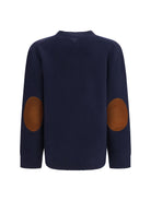 Prada Crewneck Sweater with suede elbow patches - Bleu