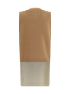 Maison Margiela Double-layer wool Knit Vest - Camel/Ecru