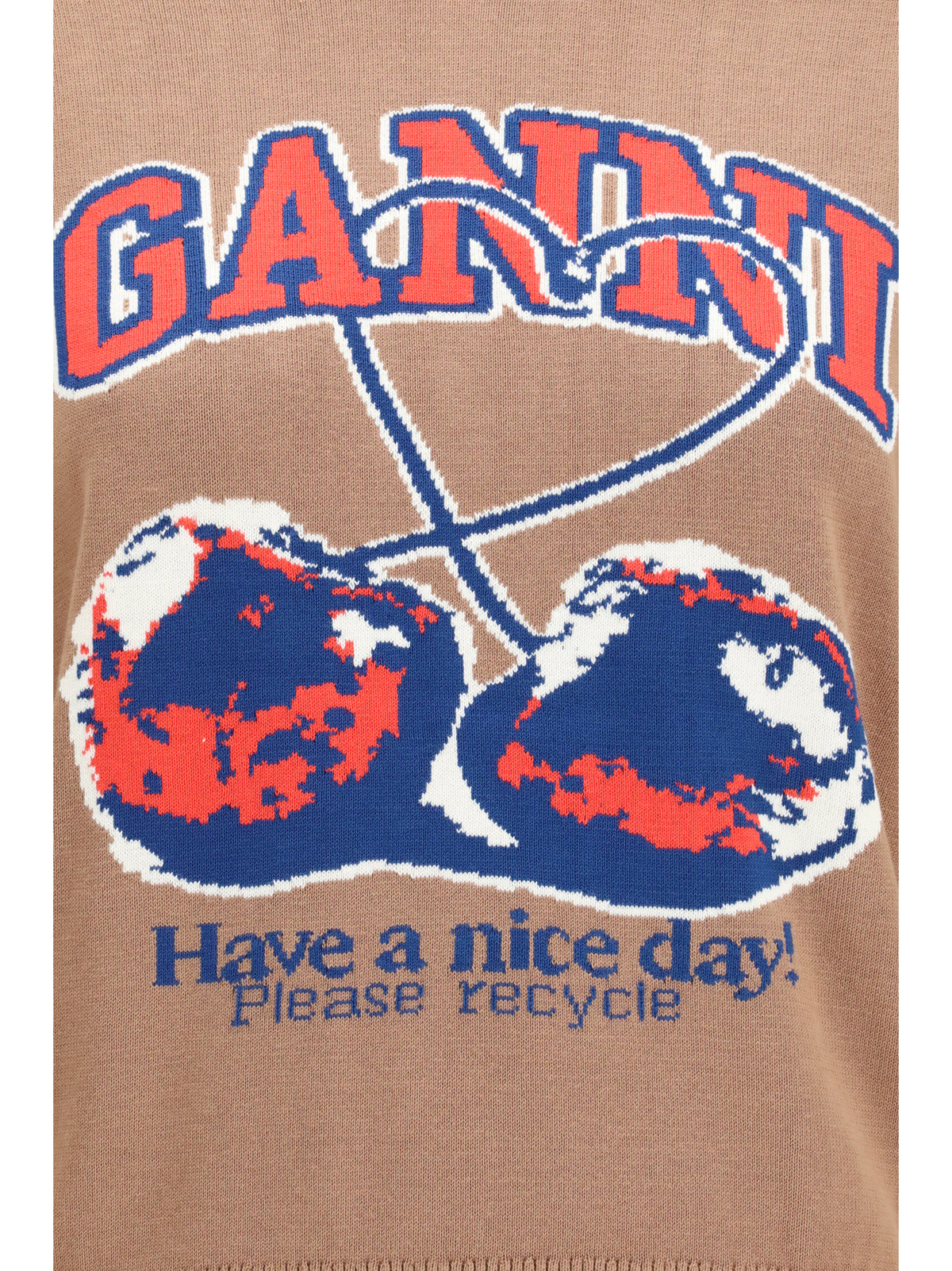 Ganni Cherry-print cotton Sweater - Camel