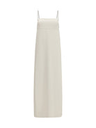 Brunello Cucinelli Long silk Dress with monili chain - Pure White