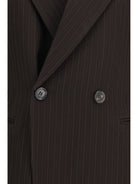 Saint Laurent Double-breasted pinstripe mélange wool Jacket - Marron/Beige