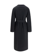 Max Mara Studio Long robe Coat in wool, cashmere and silk - Black