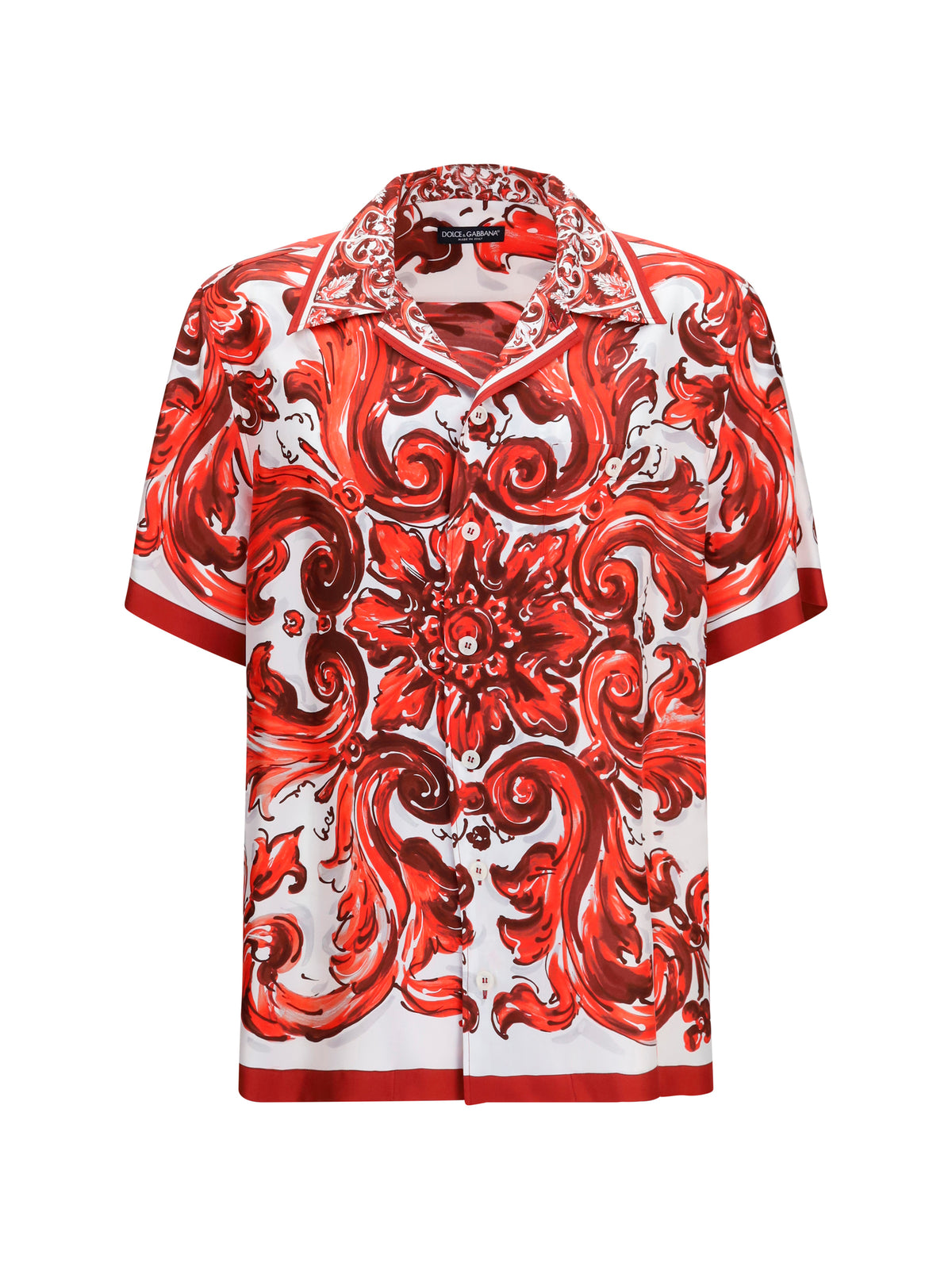 Dolce & Gabbana Maiolica print Hawaii Shirt in silk twill - Maiolica 1L Rubino