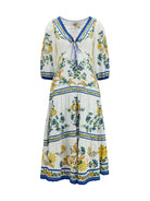 Farm Rio Emily floral print midi Dress with drawstring - Emily Floral Tapestry Off W