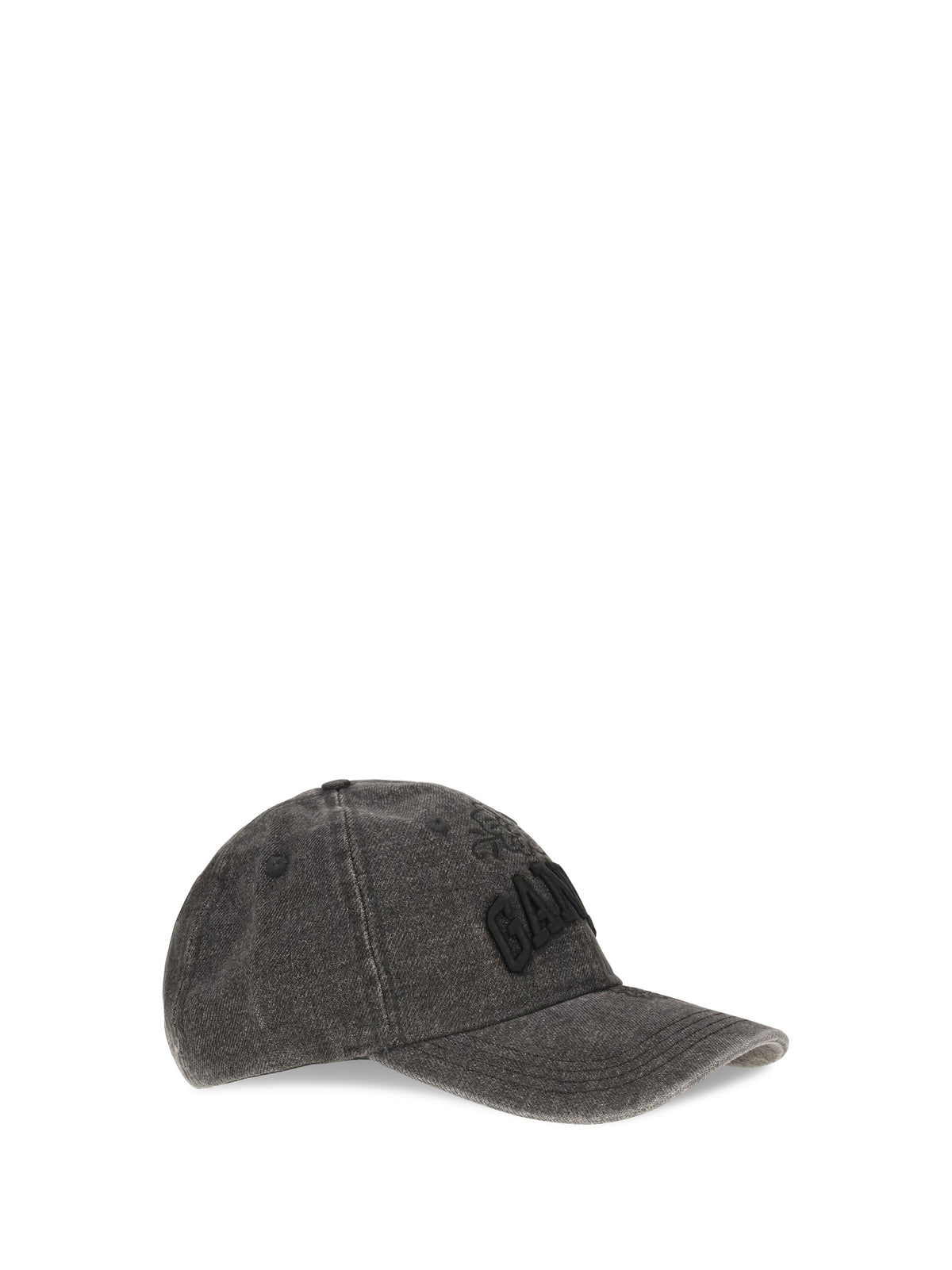 Ganni Baseball Cap in embroidered denim - Black Washed