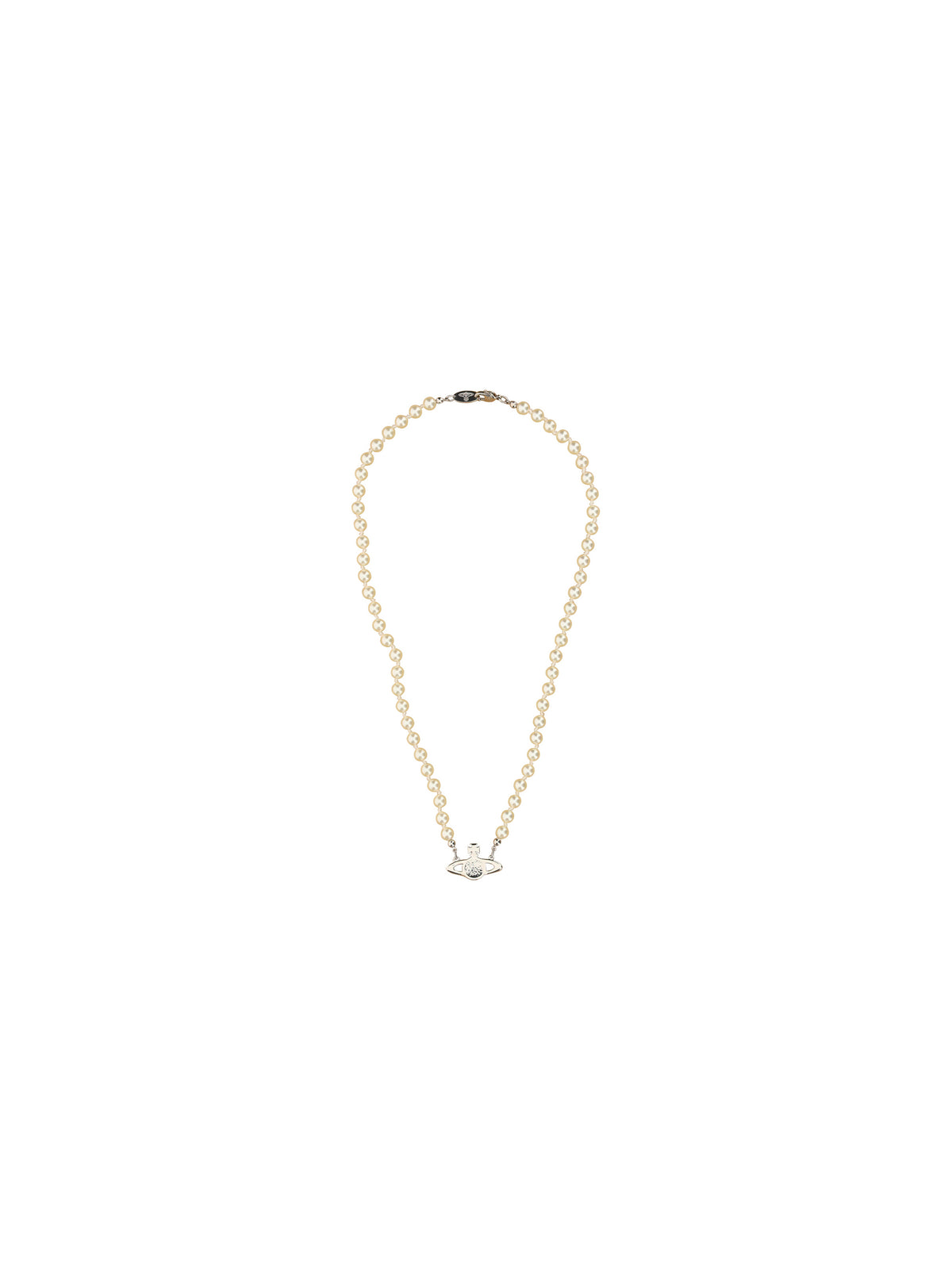 Vivienne Westwood Man Mini Bas Relief Pearl Necklace - Platinum / Cream Pearl / Crystal Crystal