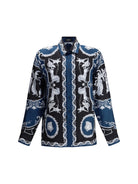Versace Regular-fit printed silk twill Shirt - Black+Petrol Blue