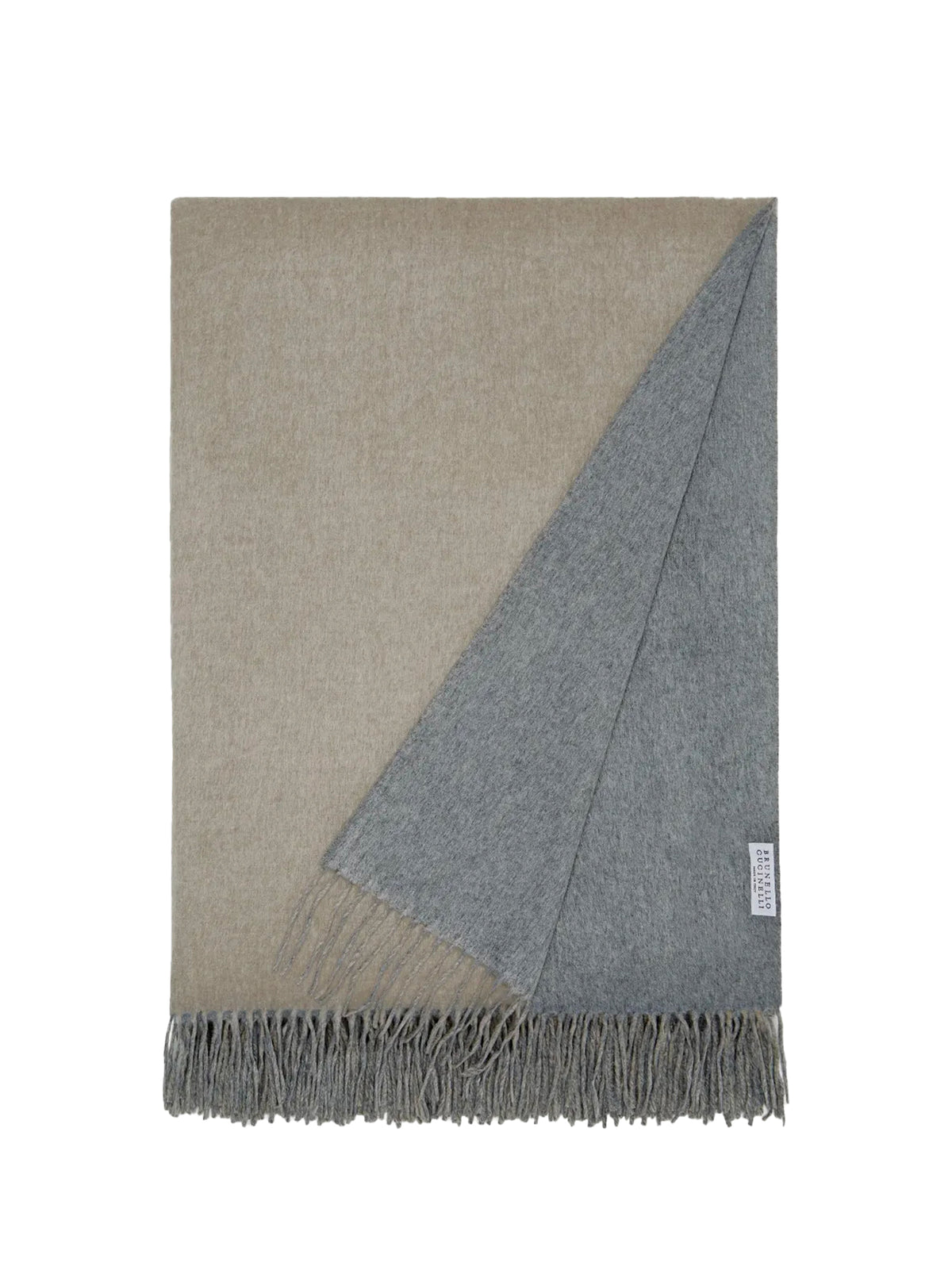 Brunello Cucinelli Silk Plaid with fringes - Bege Freddo/Grey Light