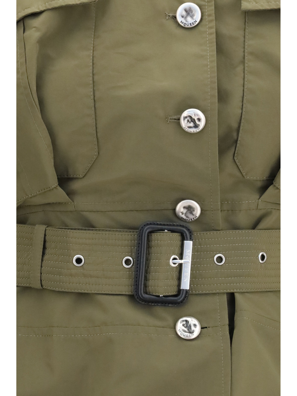 Alexander McQueen Cropped belted high-neck Jacket - Woodland Green