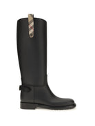 Burberry Cavalier Check Detail Knee-High Boots - Black/Archive Beige