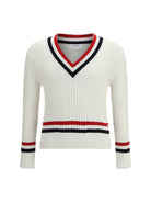 Thom Browne Intarsia cable-knit V-neck Sweater - White