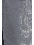 GCDS Riders baggy Shorts with designs - Quarry Grey/White