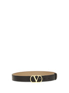 Valentino Garavani VLogo Signature reversible polished calf leather Belt - Black/Smokey Brown