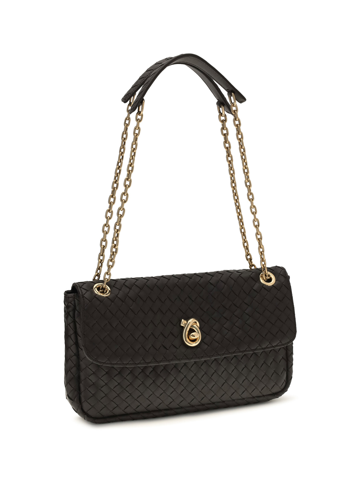 Bottega Veneta Intrecciato Shoulder Bag - Espresso-M Brass