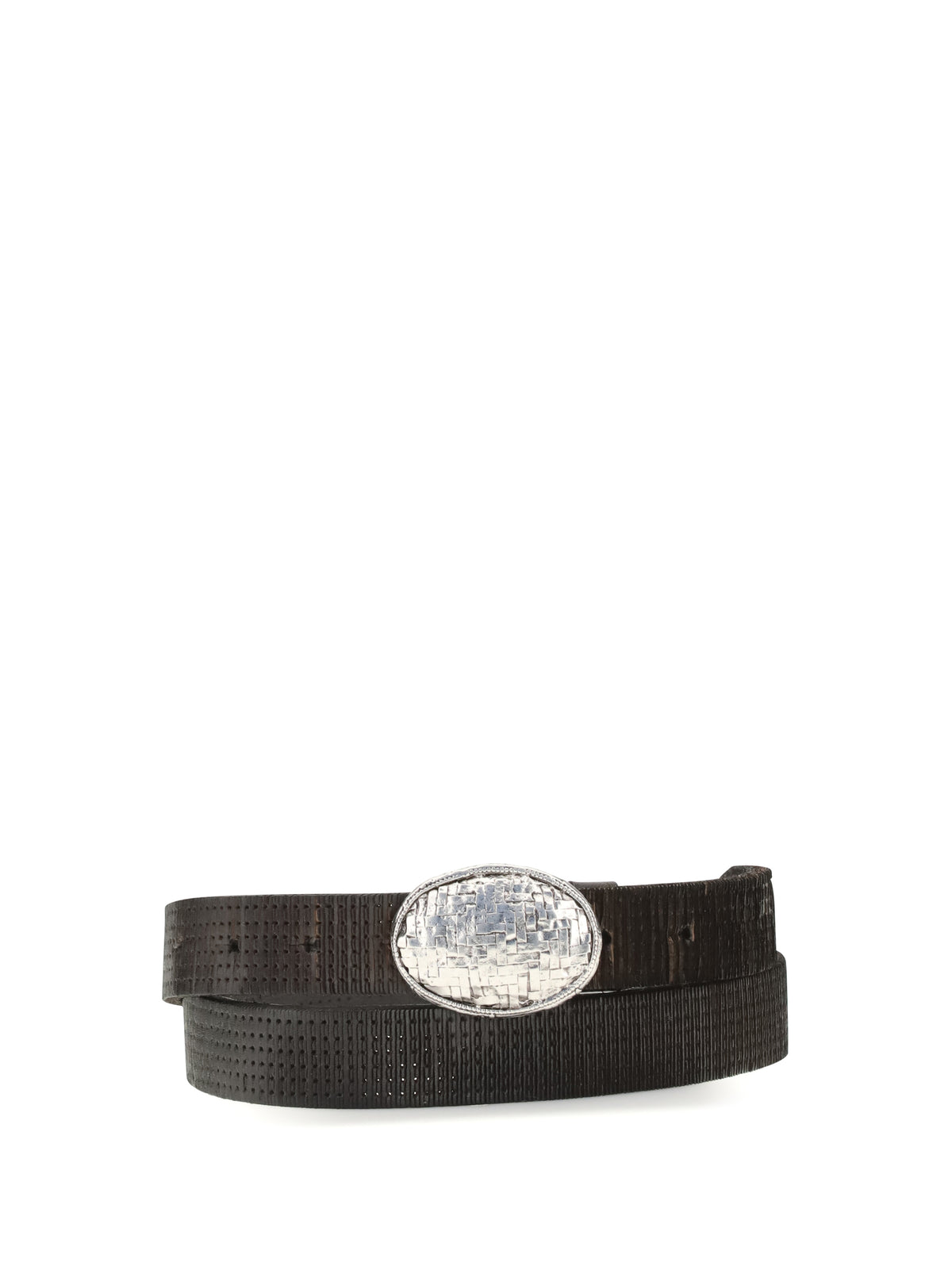 Brunello Cucinelli Texture calfskin Belt with braided metal buckle - Testa Di Moro