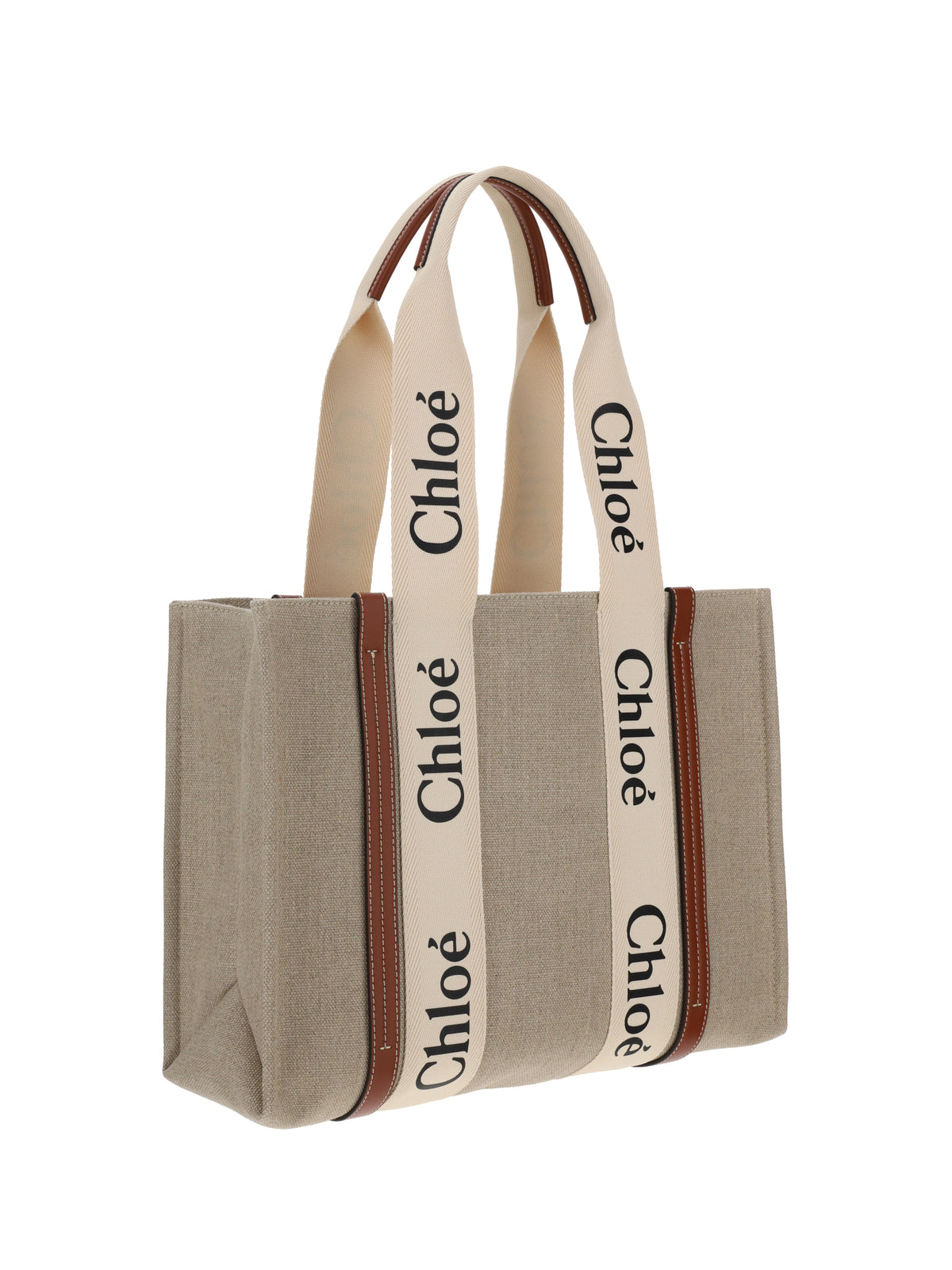 Chloé Woody canvas Shoulder Bag - White - Brown 1