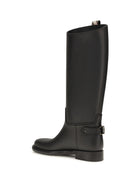 Burberry Cavalier Check Detail Knee-High Boots - Black/Archive Beige