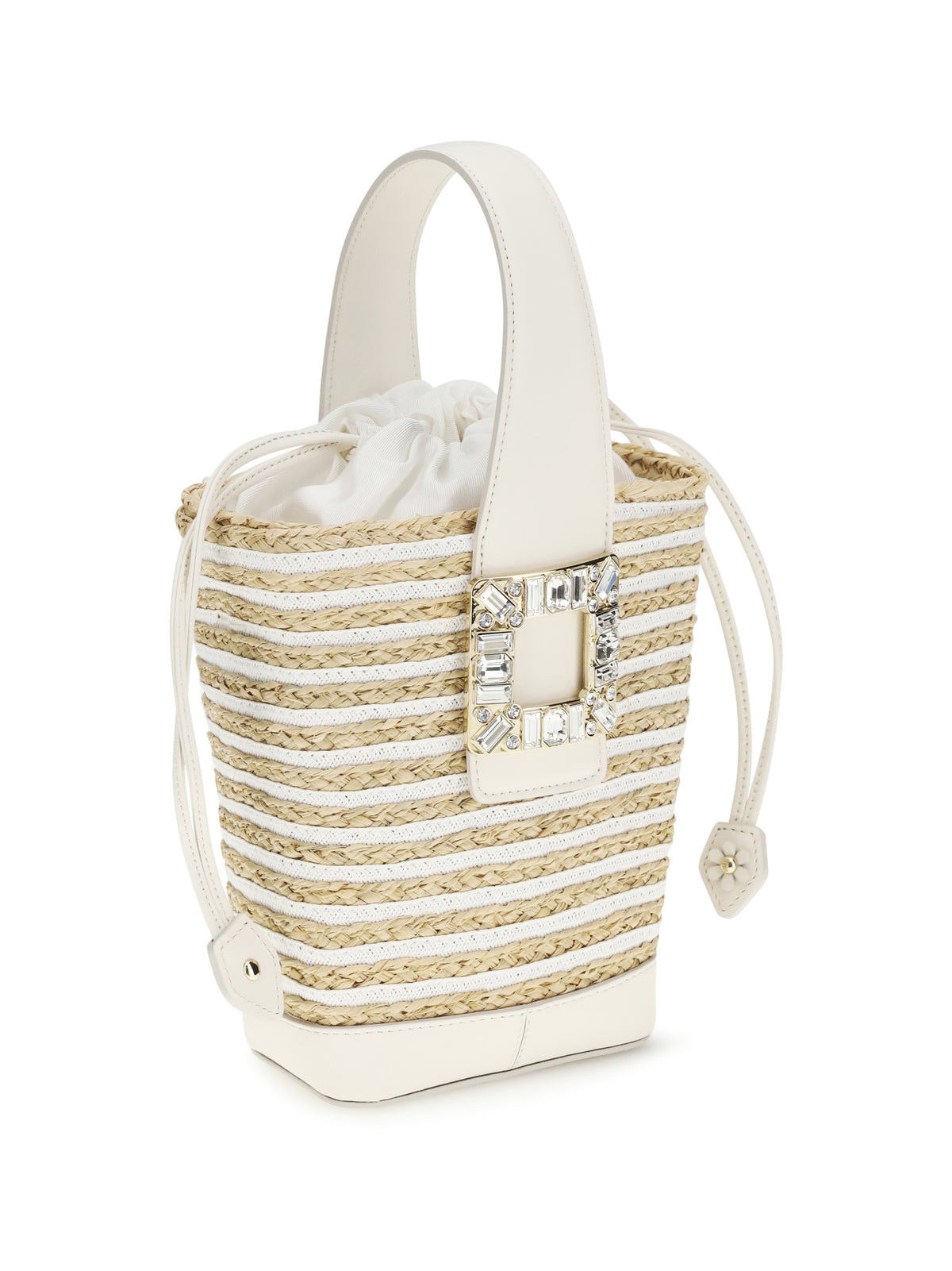 Roger Vivier Mini Viv' Skate Bucket Bag in raffia - B001(Bianco)+C019(Cire)