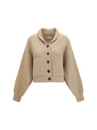 Tory Burch Ribbed wool cropped Cardigan - Golden Brown Melange