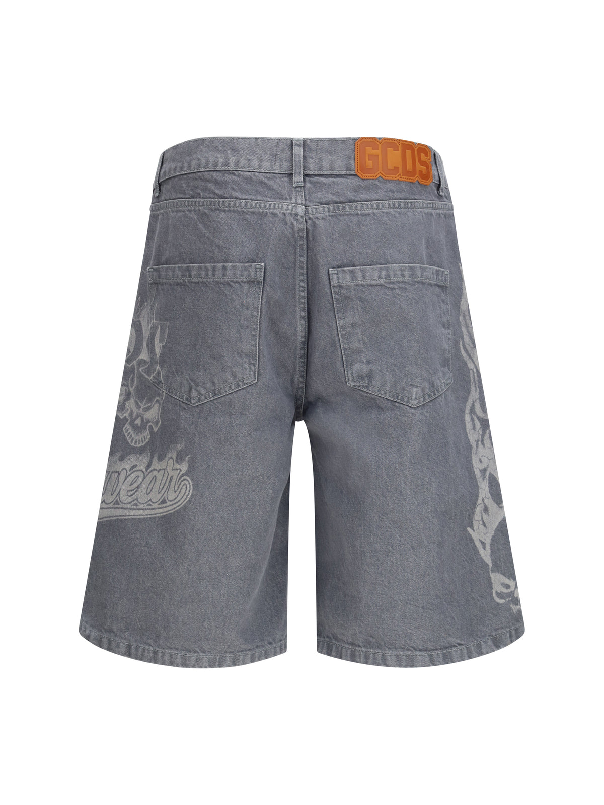GCDS Riders baggy Shorts with designs - Quarry Grey/White