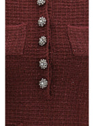 Self-Portrait Textured knit mini Dress with statement buttons - Burgundy
