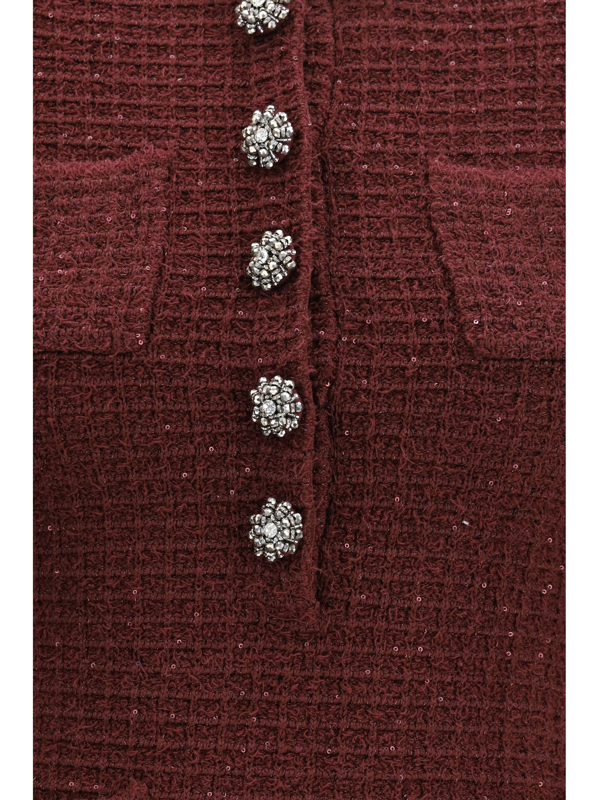 Self-Portrait Textured knit mini Dress with statement buttons - Burgundy