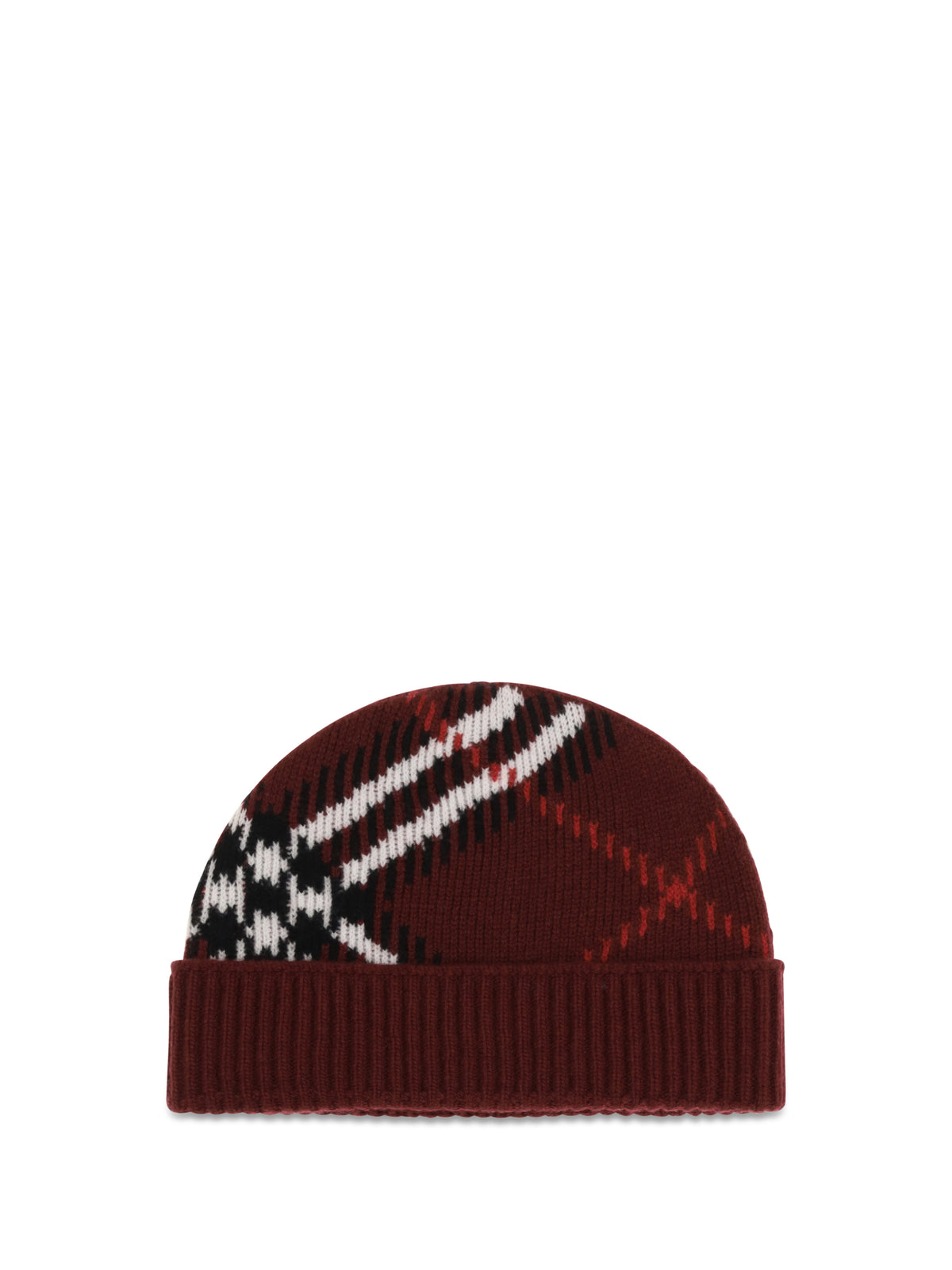Burberry Cashmere Check Beanie - Oxblood Red