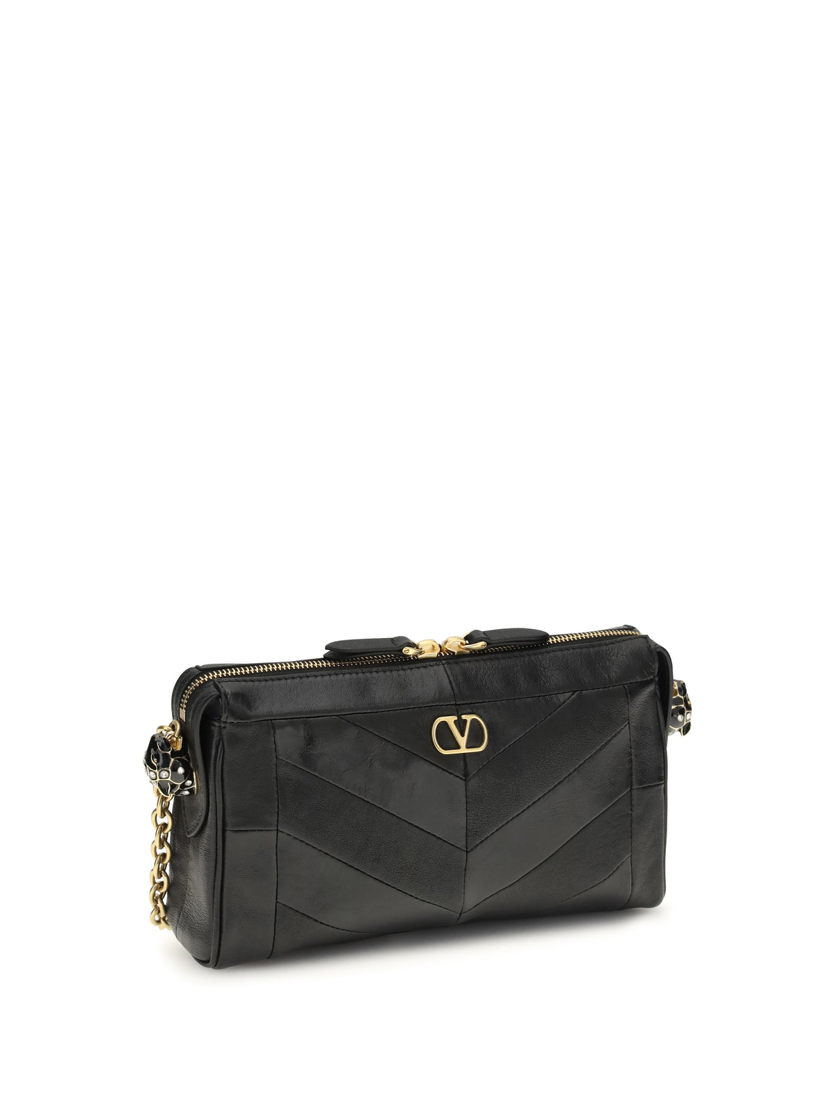 Valentino Small Panthea Chevron nappa Shoulder Bag - Black