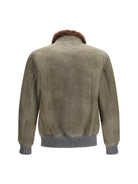 Brunello Cucinelli Waxed shearling Jacket with shearling collar - Militare+Piombo