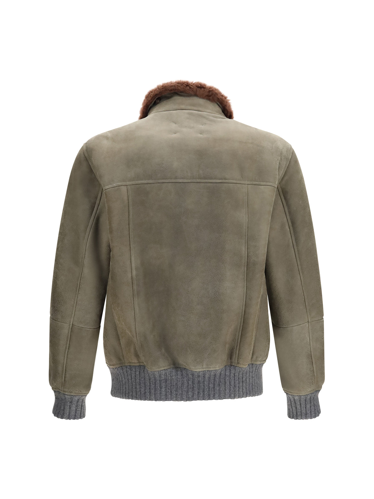 Brunello Cucinelli Waxed shearling Jacket with shearling collar - Militare+Piombo