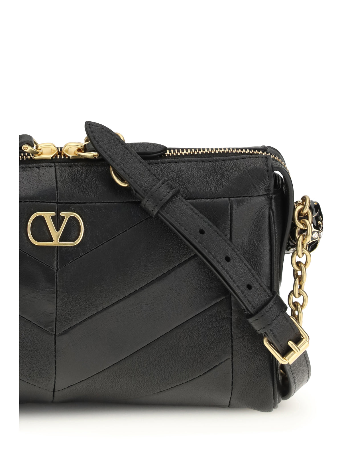 Valentino Small Panthea Chevron nappa Shoulder Bag - Black