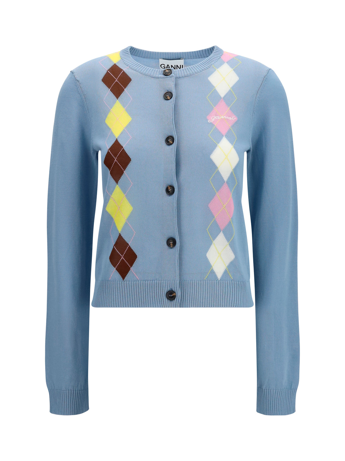 Ganni Diamond-pattern Cardigan - Soft Chambray